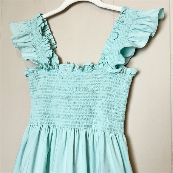 Hill House Home Ellie Nap Dress XS Bay Blue poplin stretch cotton ruffle midi - Picture 3 of 11